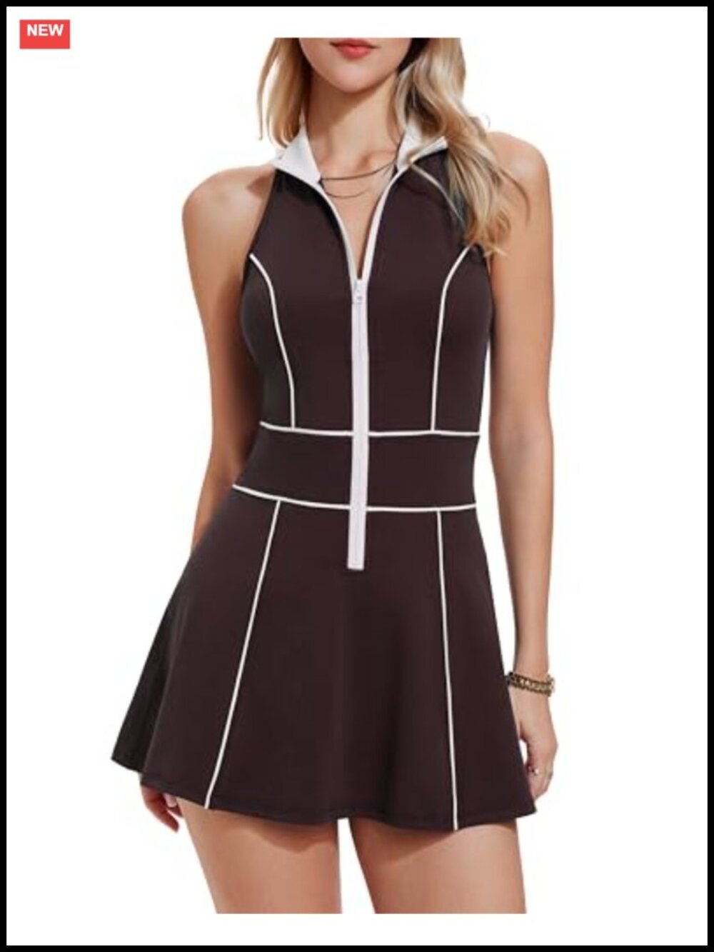Womens Tennis Dress Collared Golf Outfit Built-in Bra & Shorts Polyester Spandex